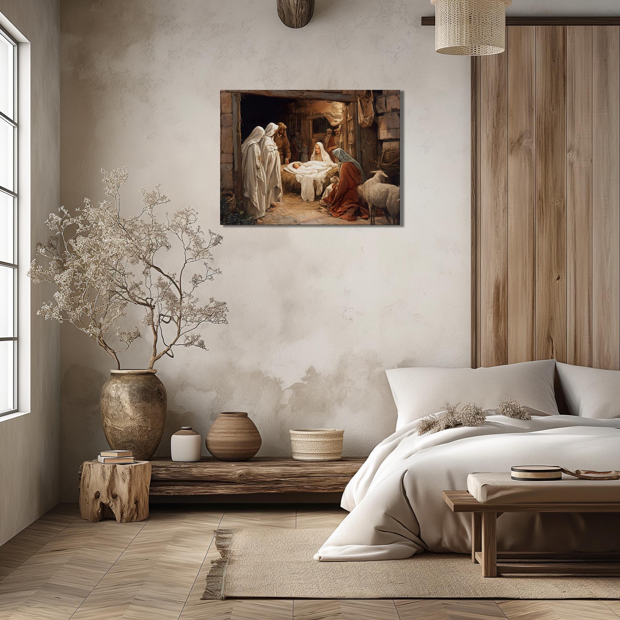 Nativity Scene Canvas Wall Art – Holy Family Painting Religious Artwork ...
