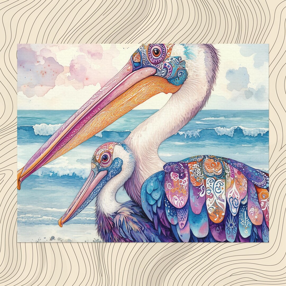 Pelicans Canvas Wall Art Abundance, Seaside Mom and Baby Bird Decor ...