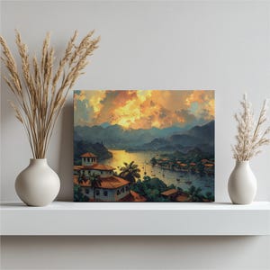 Panama Canvas Wall Art, Panamanian Festivals Nostalgic Artwork with Panama Canal Scenery, High Resolution Poster for Home or Office Decor