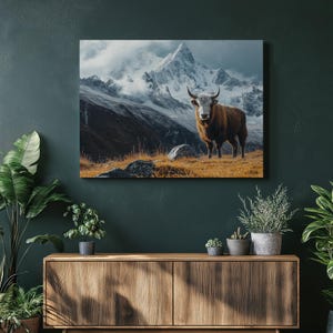 Majestic Yak Canvas Wall Art - Himalayan Mountain Landscape Print for Living Room, Bedroom, Office and Cabin Decor - Rustic Nature Poster