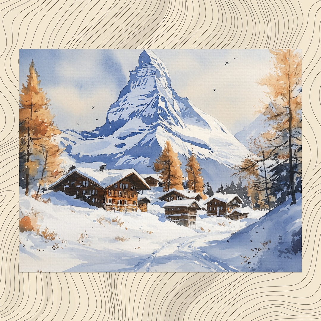 Switzerland Canvas Wall Art Stunning Matterhorn Painting Alpine Village Artwork Snowy Mountain Switzerland Canvas Wall Art Stunning Matterhorn Painting Alpine Village Artwork Snowy Mountain