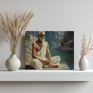 Sri Ramana Maharshi Meditation Artwork Spiritual Artwork Spiritual Wall Art Indian Culture Art Art and Meditation Meditative Painting