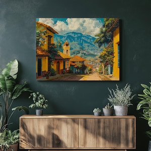 Colombia Canvas Wall Art Vibrant Scenery, Detailed Oil Paint, High Resolution, Nostalgic Cartagena, Traditional Colombian Coffee Culture