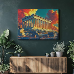 Roman Parthenon Acropolis of Athens Canvas Wall Art Ancient Greece Sunset Painting Home Decor Historical Site Landscape Artwork