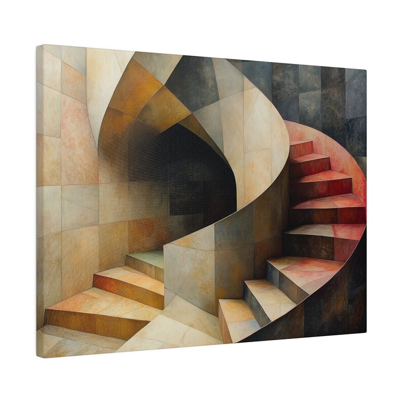 Spiral Staircase Canvas Wall Art, Geometric Abstract Home Decor