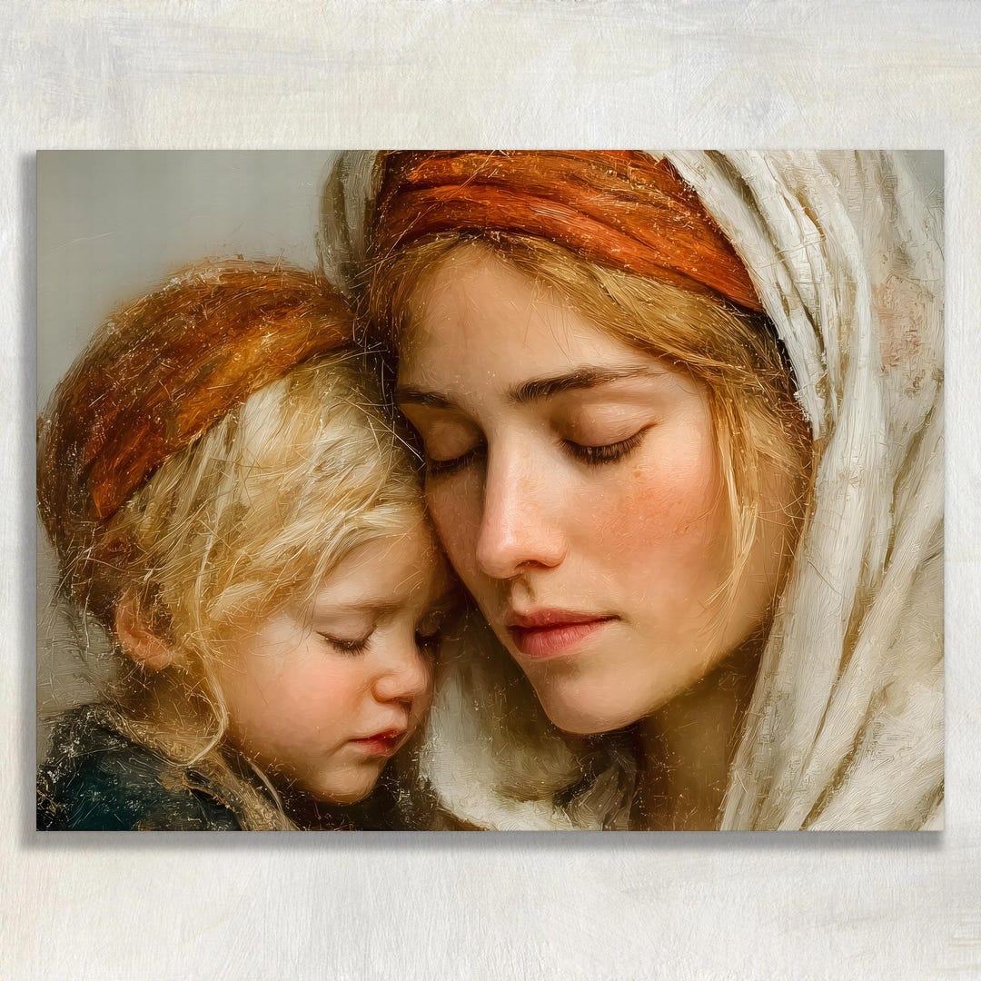 Madonna and Child Canvas Wall Art - Soft Mary and Child Portrait Print ...