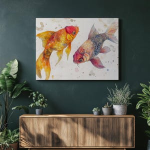 鮮やかな金魚の水彩画キャンバスウォールアート - リビングルーム、ホームオフィス、モダンな保育園の装飾に最適なカラフルな水族館の魚の絵画