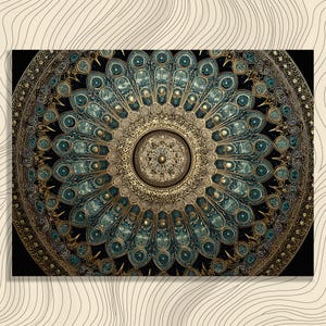 Islamitische mandala canvas muurkunst - heilige geometrie goud groenblauw arabesk patroon spirituele muur decor meditatie cadeau afdrukken woondecoratie