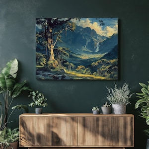 Guyana Canvas Wall Art, Detailed Oil Painting of Lush Rainforests and Traditional Music, Super Realistic Poster, High Resolution, Office Art