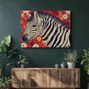 Zebra Floral Canvas Wall Art Print, Bohemian Safari Decor Colorful Animal Painting for Living Room Office, Unique Art Gift!