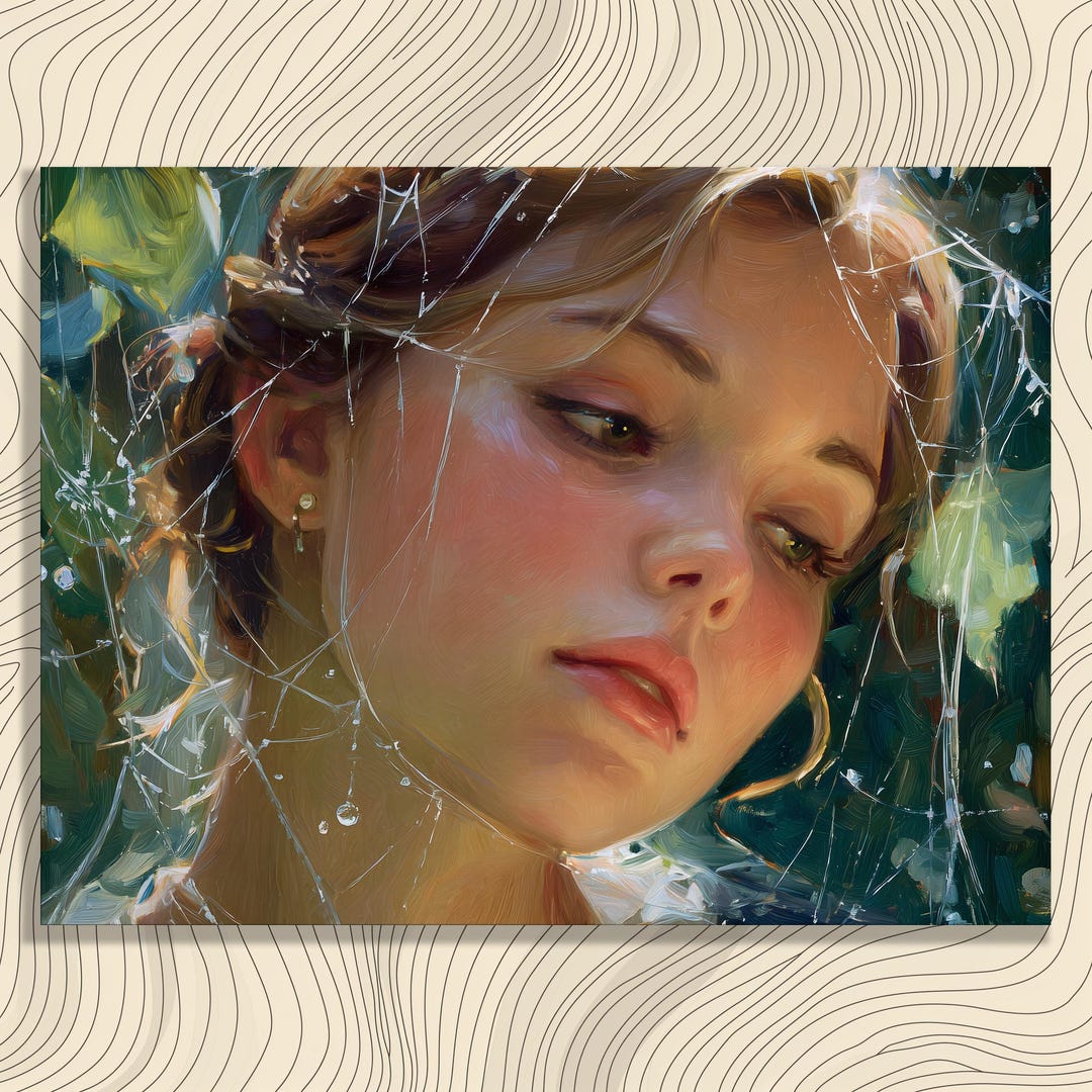 Spider Web Portrait Canvas Wall Art – Young Woman in Green Leaf With ...