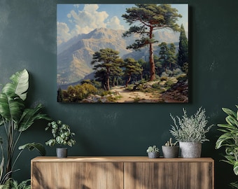 Lebanon Canvas Wall Art, High Quality Nostalgic Scene Print on Canvas with Traditional Lebanese Cedar Trees and Cinematic Lighting for Home