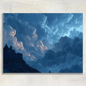 Castle Cloudscape canvas wall art - Moody gothic sky print with dramatic clouds landscape canvas for living room bedroom mystical decor