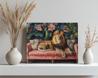 African Lion canvas wall art, wildlife animal print, majestic lion decor, nature wall hanging, big cat canvas, safari wall art piece, Art