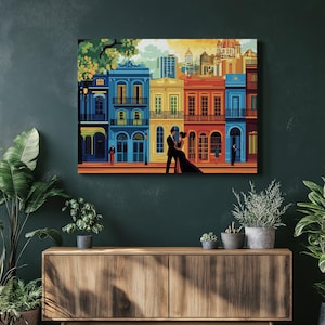 Argentina Canvas Wall Art Buenos Aires travel poster tango dancers La Boca colorful houses, Decoration for Home, Office, Entrance or Bedroom