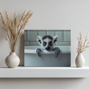 Whimsical Lemur Canvas Wall Art Print, Cute Lemur Painting Home Decor for Bathroom Nursery Office, Animal Art Print Gift for Animal Lovers