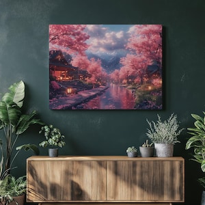 Japanese Cherry Blossom Canvas Art Print, Fine Wall Painting Decor, Spring Sakura Landscape, Perfect Home Gift for Nature Office
