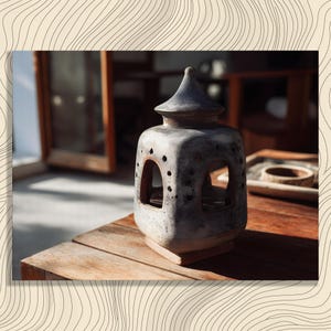 Rustic Lantern Canvas Wall Art - Wabi Sabi Terracotta Ceramic Candlelight Painting Print Zen Decor Gift for Cozy Vintage Boho Home