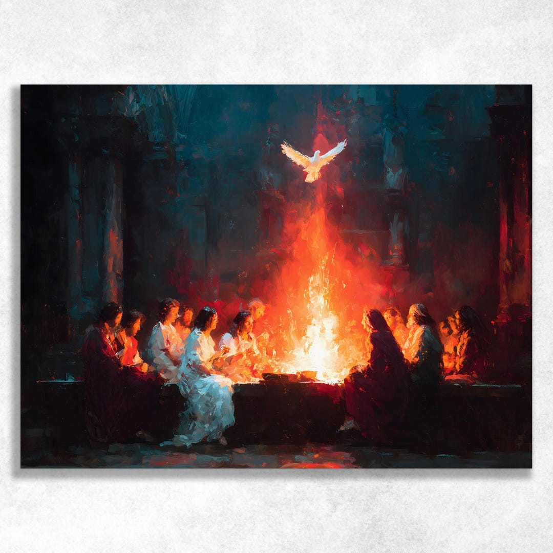 Holy Spirit Pentecost Canvas Wall Art - Classic Dove and Fire Christian ...