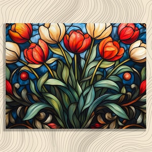 Colorful Tulip Canvas Wall Art – Vibrant Stained Glass Floral Print Painting Gift Decor for Art Lovers and Nature Enthusiasts