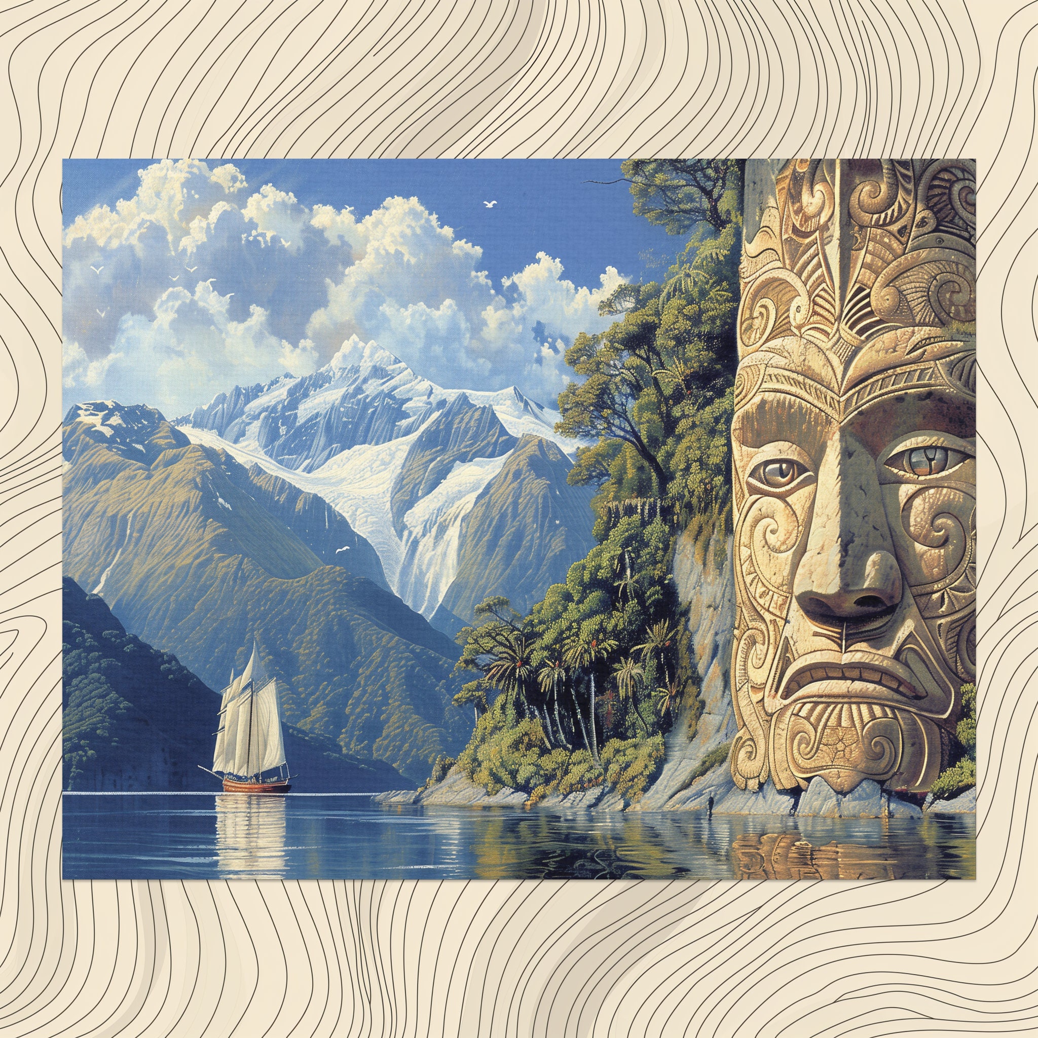 New Zealand Canvas Wall Art, High Detail Scenic Oil Paint Milford Sound — free download