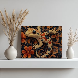 Stunning gecko canvas wall art, home decor lizard painting print, colorful animal artwork gift, vibrant gecko reptile picture, nature