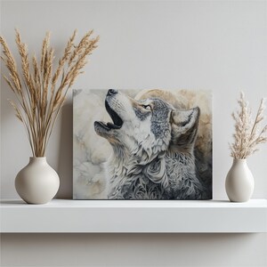 Majestic Wolf Canvas Wall Art, Howling At The Moon, Night Scenery, Unique Home Decor, Wildlife Painting, Perfect for Entrance and Livingroom