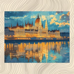 Hungary canvas wall art, Budapest skyline painting, vibrant colours, Danube river reflection, cultural heritage, home decor, Art for Bedroom