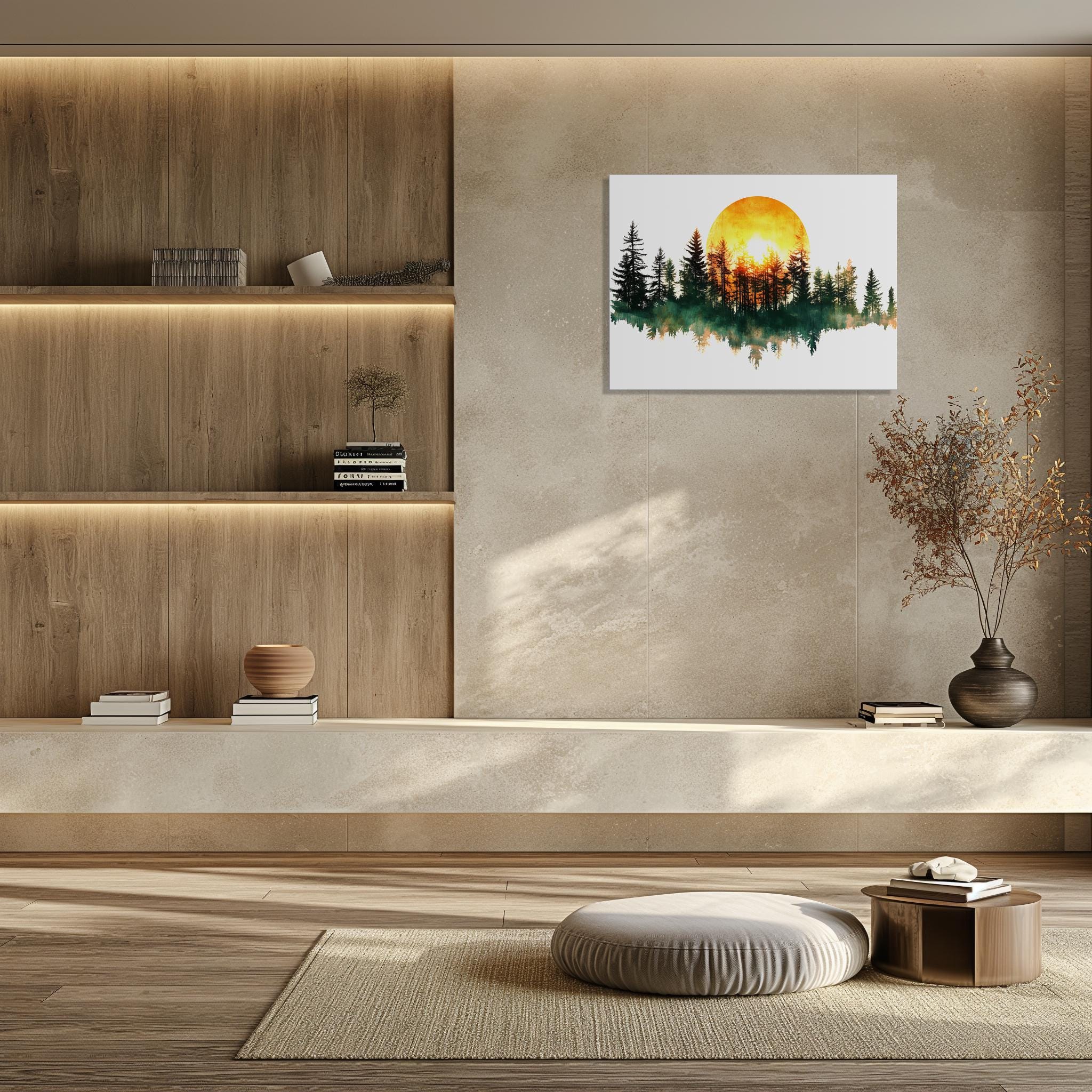 Sunrise Forest Canvas Wall Art, Nature Print, Warm Tones Home Decor ...
