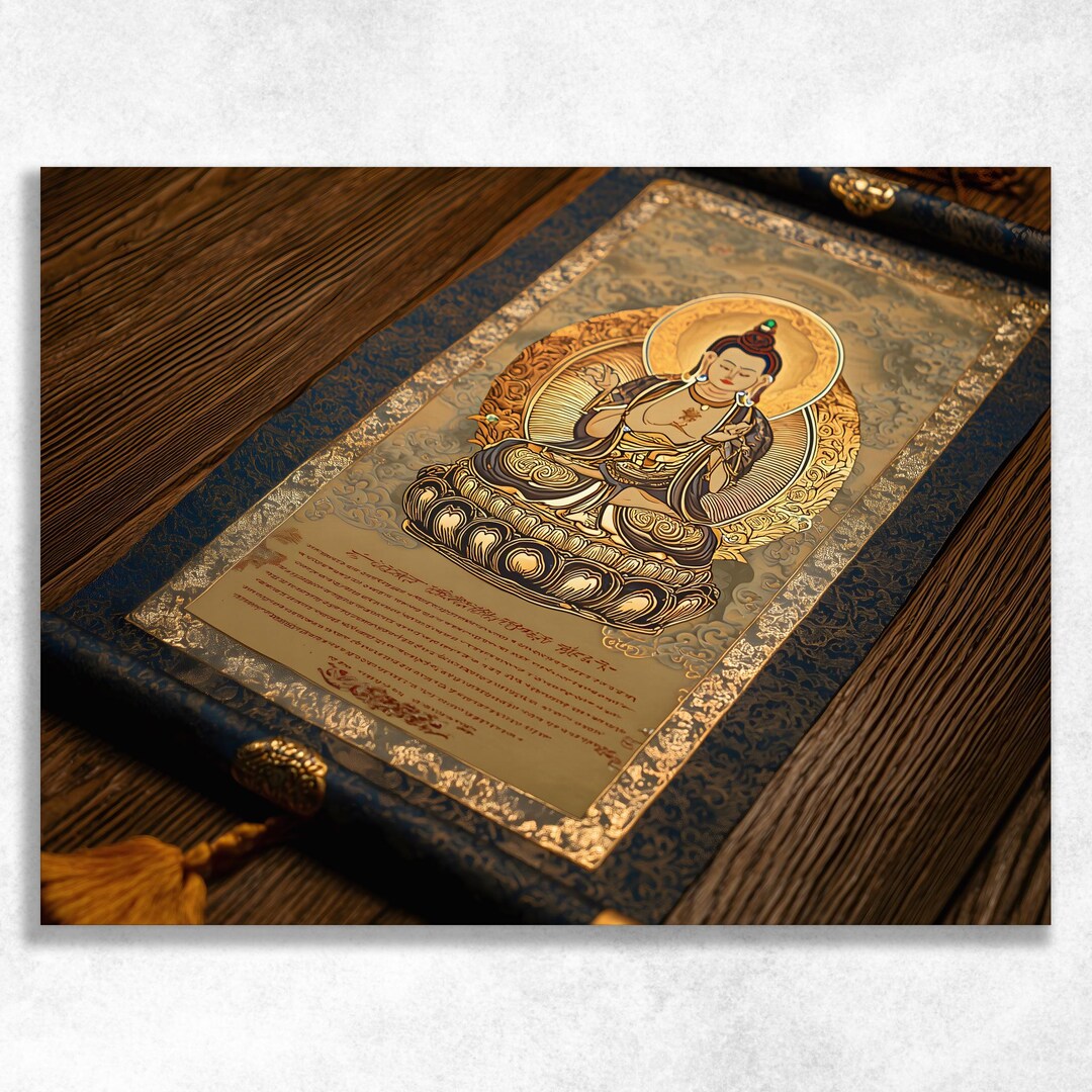 Gold Buddha Canvas Wall Art Thangka - Tibetan Spiritual Decor Lotus ...