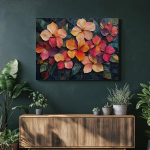 Vibrant Tropical Flowers Canvas Wall Art | Exotic Floral Decor with Palm Leaves | Boho Mixed Media Canvas Print Home Decor Wall Hanging