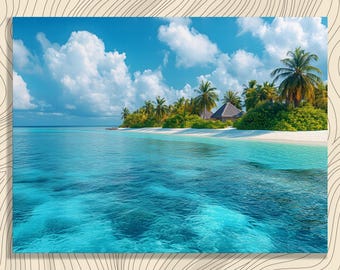 Turquoise Beach Wall Art, Tropical Lagoon Print, White Sand Ocean