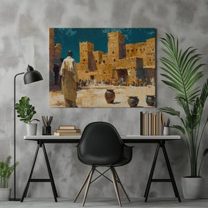 Sudan Canvas Wall Art painting nostalgic elements Khartoum traditional Sudanese pottery home decor high detail oil paint image, Wall Hanging