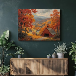 Vermont Canvas Wall Art: Beautiful Fall Foliage, Historic Covered Bridges, Nostalgic Scenery, High Detail Painting, Poster Art for Home