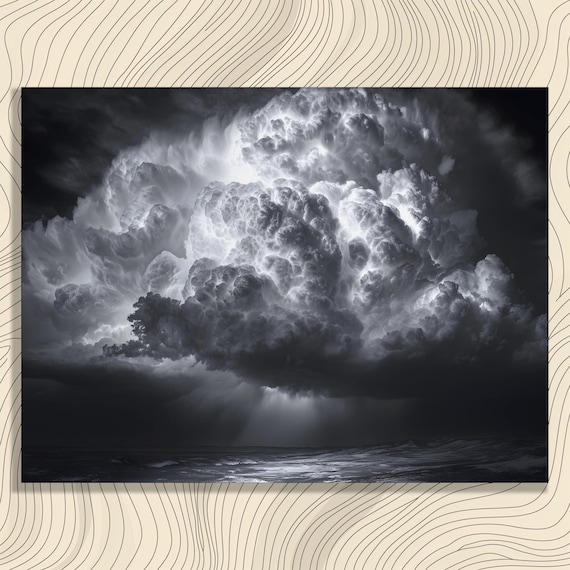 Dramatic Thunderstorm Canvas Wall Art – Black White Supercell