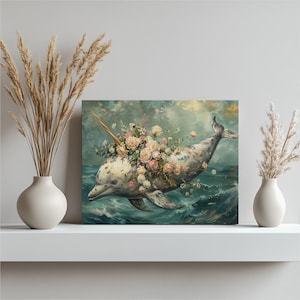 Narwhal Canvas Wall Art, Unique Unicorn of the Sea Decor for Kids Room Nursery Ocean Theme Childrens Prints Whimsical Animal Painting