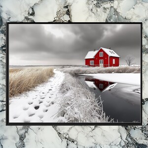 Denmark canvas wall art, colorful landscape painting, framed decor, unique wall art, vibrant home decoration, scenic Danish artwork, grey