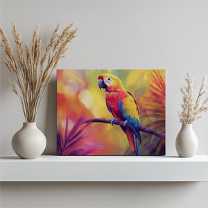 Vibrant Parrot Canvas Wall Art Print – Colorful Tropical Bird Painting for Home Decor, Exotic Parrot Art Print, Gift for Bird Lovers