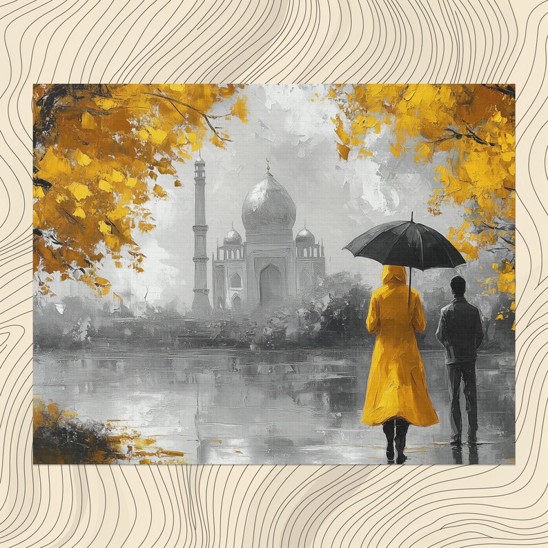 Baghdad Canvas Wall Art, Woman in Yellow Raincoat by River, Al Shaheed
