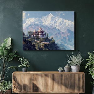 Nepal Canvas Wall Art Nostalgic Mountain Scene Oil Painting Cultural Nepalese Festivals Home Decor Himalayas, Inexpensive Wall Art Prints