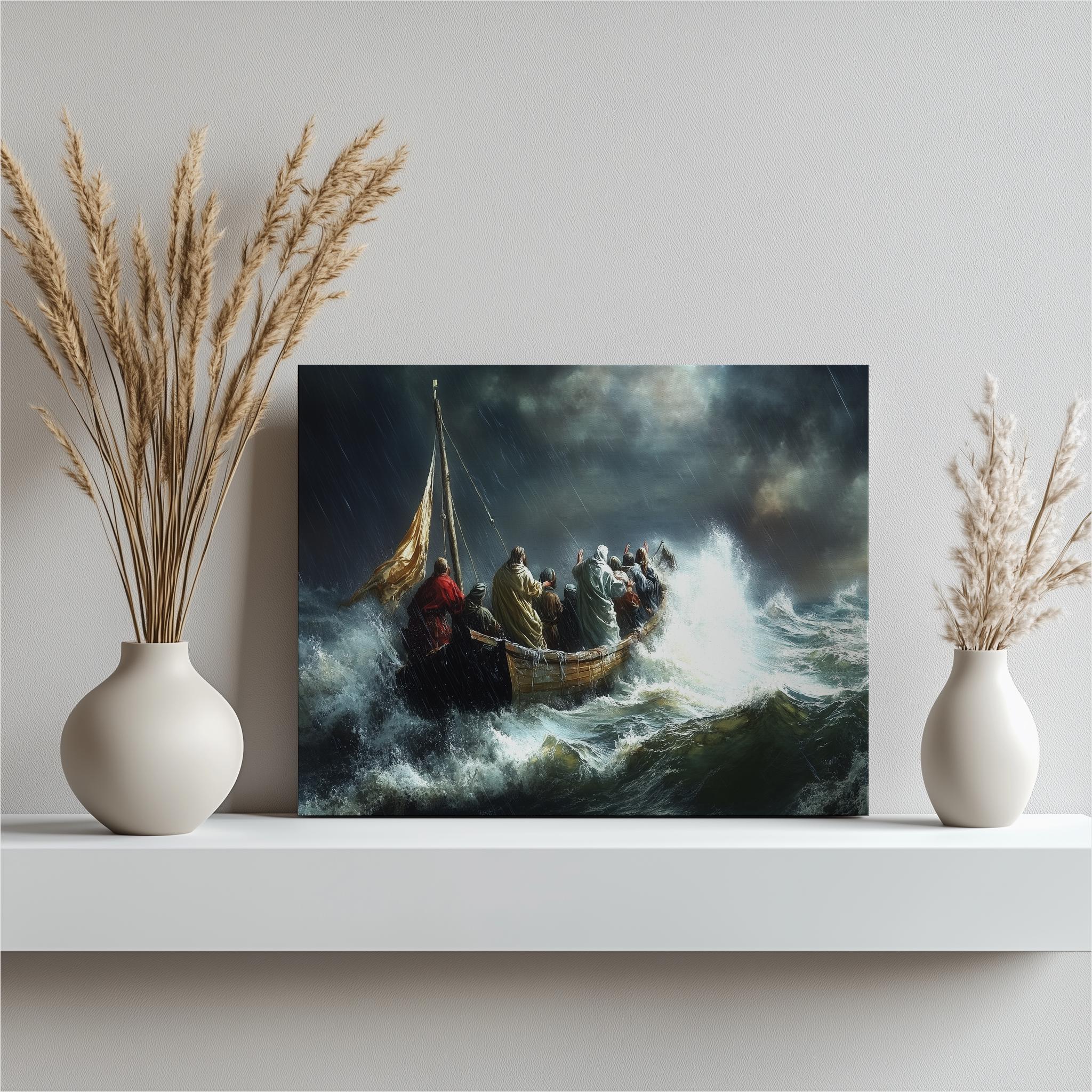 Jesus Calming the Storm Canvas Wall Art, Sea of Galilee Biblical Prints ...