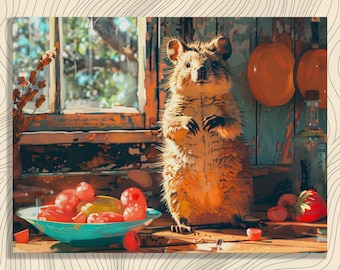 Cheerful Quokka Canvas Wall Art, Rustic Kitchen Decor, Beautiful Animal Painting, Vibrant Watercolor Poster, Lively Home Accent, Bedroom Art