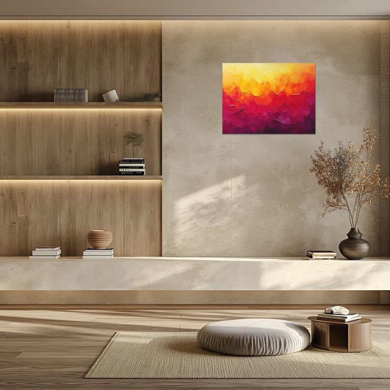 Abstract Sunrise Canvas Wall Art, Vibrant Bold Brushstrokes Modern