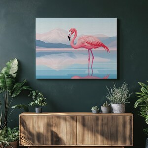 Vibrant Flamingo Canvas Wall Art Print - Tropical Bird Painting Decor for Coastal Home Pink Nature Illustration - Gift for Art Lovers