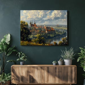 Poland canvas wall art, medieval castle scenery with traditional Polish folk elements and cinematic lighting, perfect home decor, Office Art