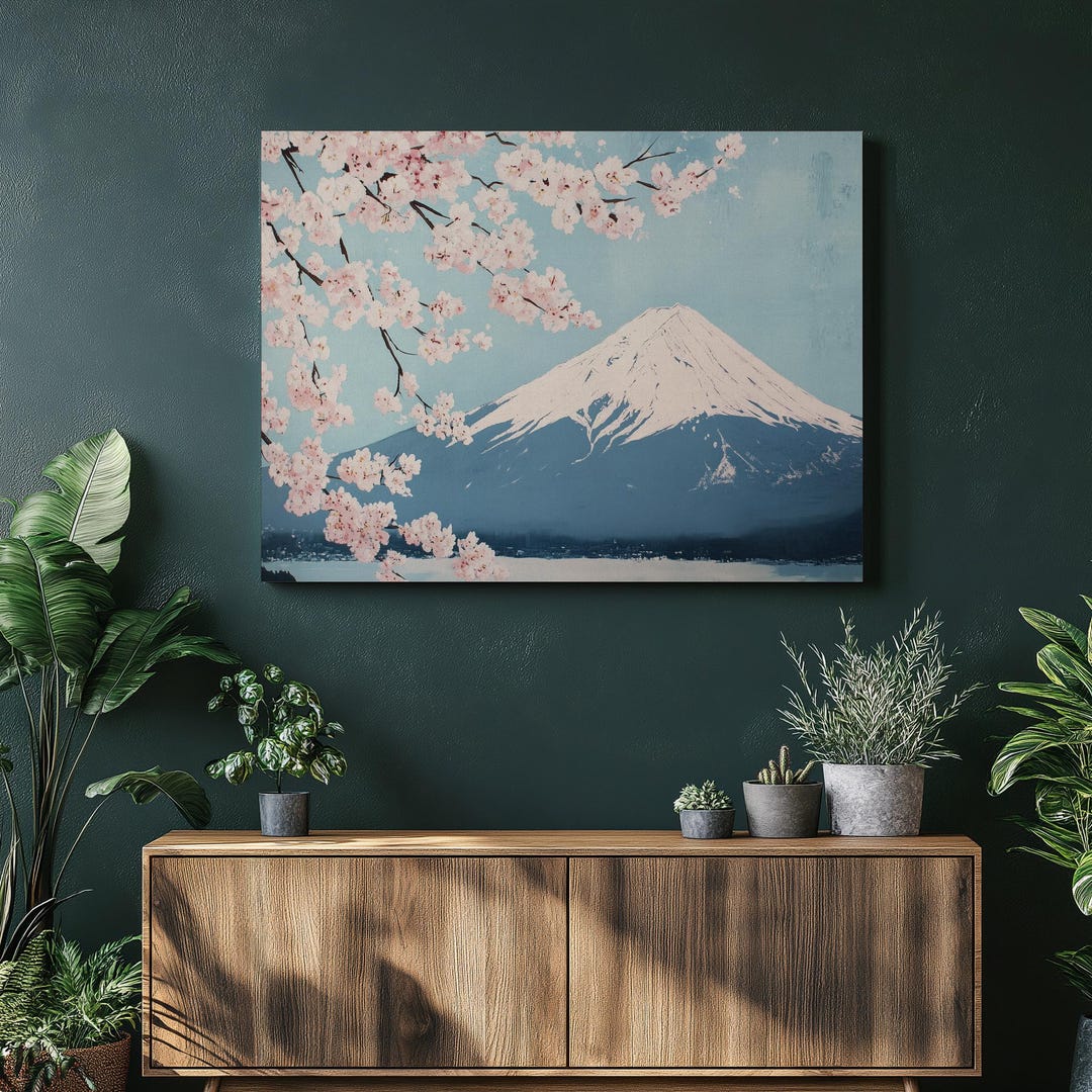 Mount Fuji Cherry Blossom Canvas Art - Japanese Landscape Wall Decor ...