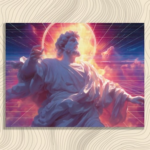 Futuristic Retro Statue Canvas Wall Art – Greek Myths Neon Halo Light Painting Modern Art Print Led Lights Wall Decor Vibrant Colors