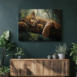 Leopard Canvas Wall Art, Jungle Decor, Wildlife Art Print - Animal Nature Painting for Living Room, Bedroom Office Home Decor