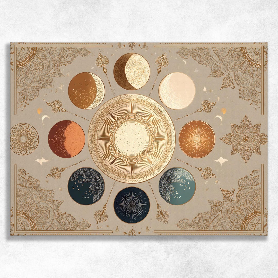 Mystic Sun Moon Canvas Wall Art - Boho Celestial Mandala Sun and Moon ...