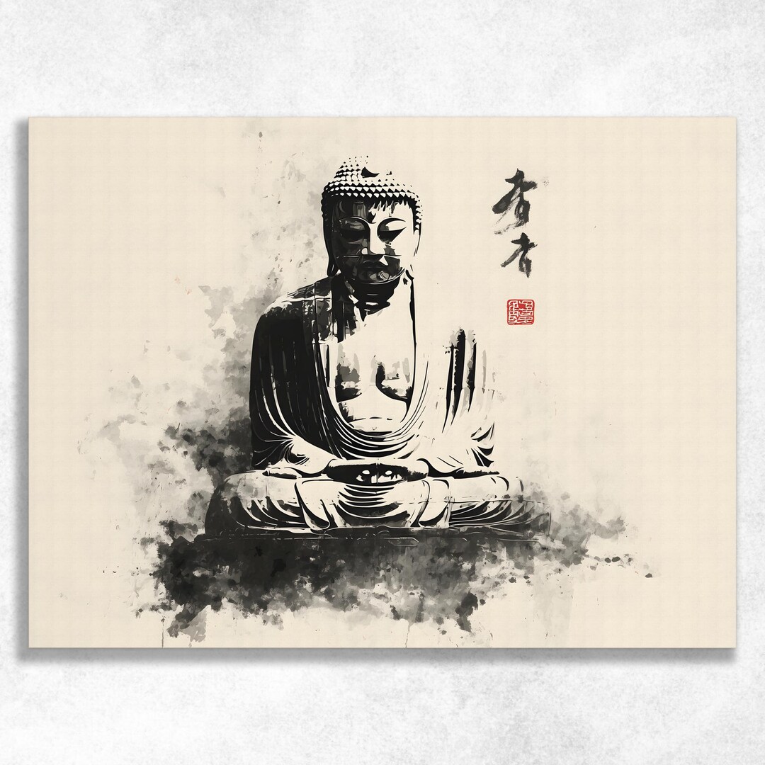 Buddha Canvas Wall Art Serene Sumi Ink Meditation Print for Modern Wabi ...